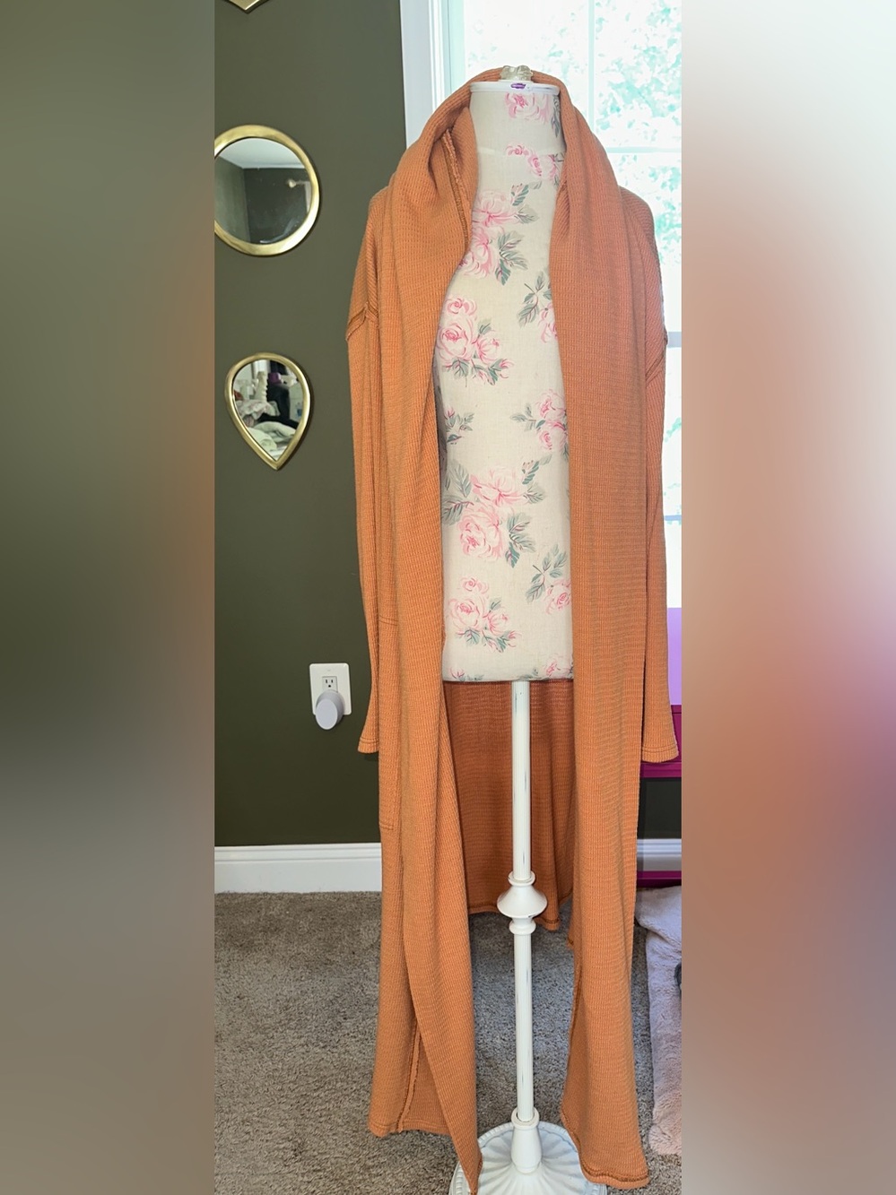 Free People Orange Waffle-Knit Swim Coverup Hooded Duster